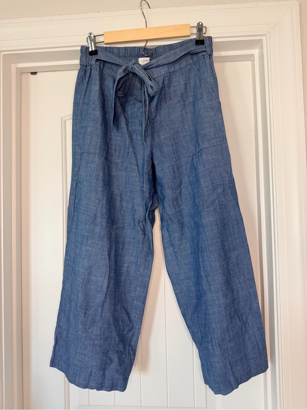 J. Crew Chambray Wide Leg Cropped Pants in Denim Blue